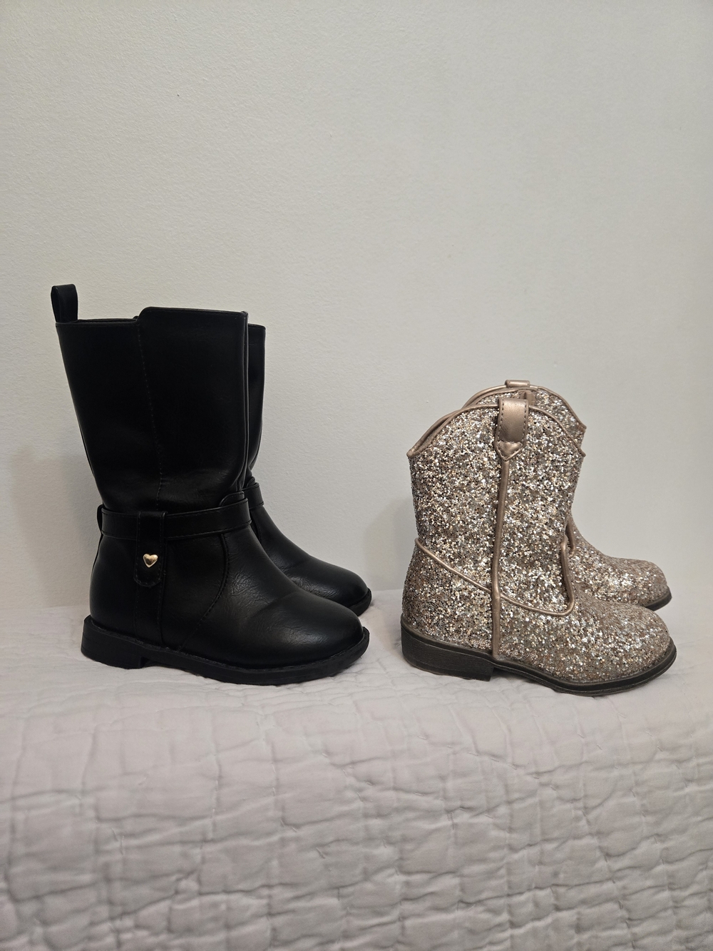 Toddler Glitter Cowboy Boots - Rose Gold & Black Riding Boots Size 7